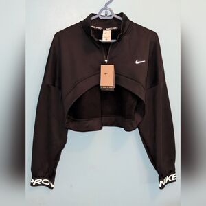Nike Pro Womens Medium M Cropped Full Zip Training Top Black FV8097-010 $75 NWT